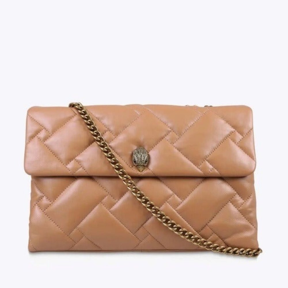 Kurt Geiger XXL Kensington Leather Soft Bag NEW Camel Tan Chain Eagle Quilted